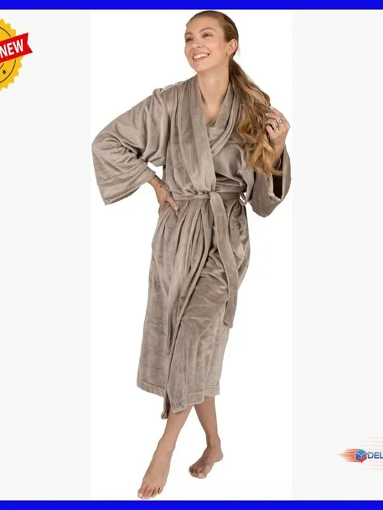 Plush Velour Robe with Pockets, Full Length, Adjustable Belt, Machine Washable - Picture 1 of 7